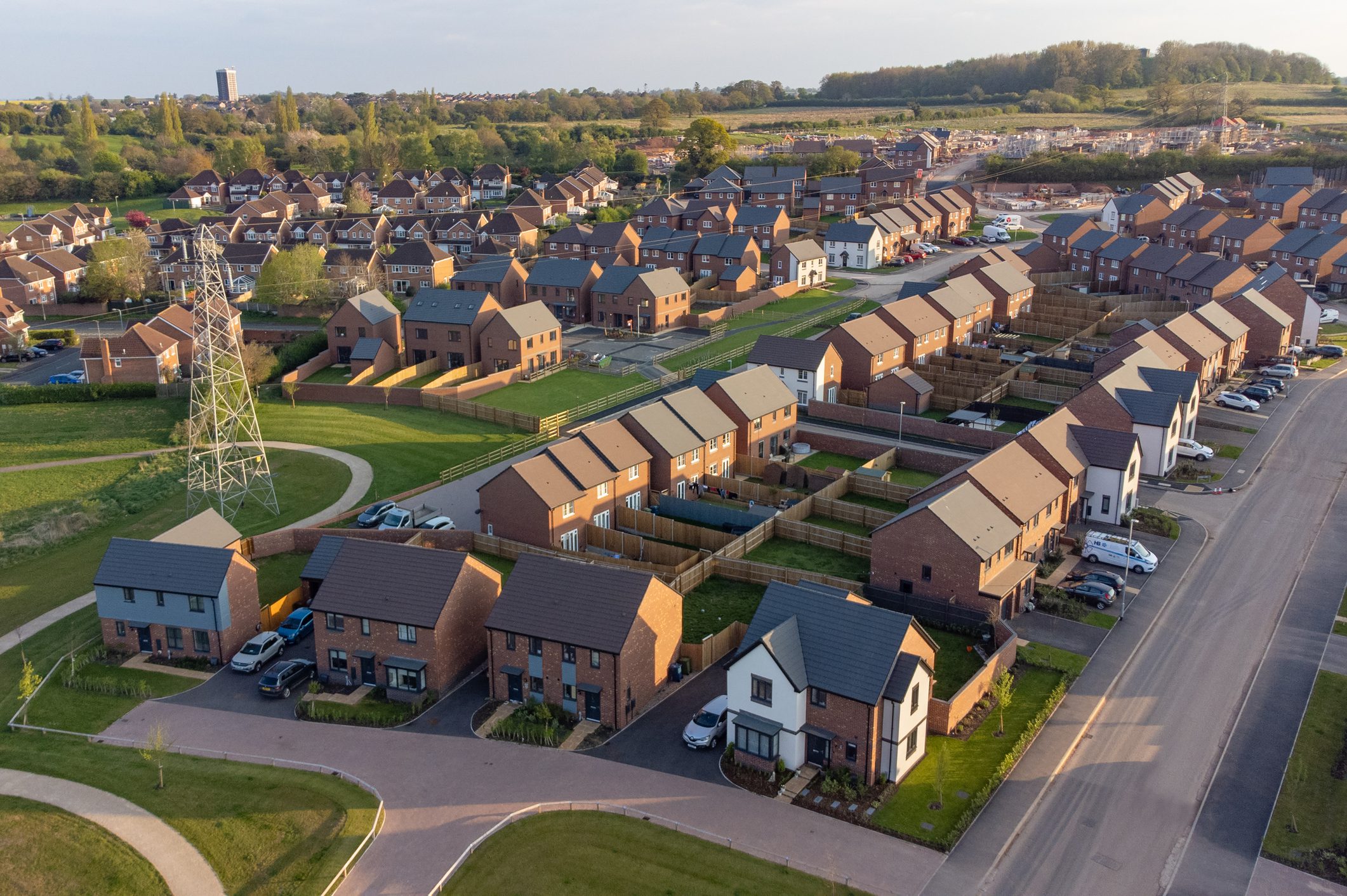 Residential neighborhood with brick houses